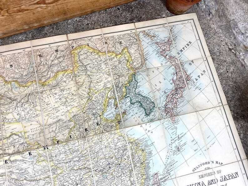 photo vinterior Antique Stanford's Map Of China & Japan 1900