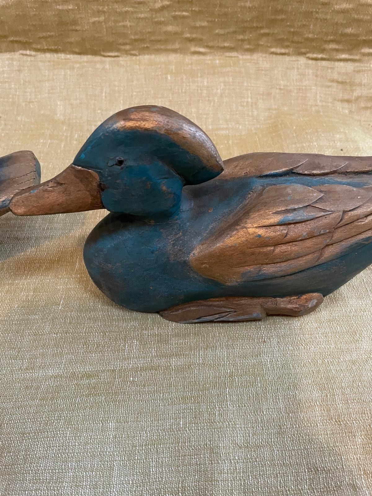 Two Belgian Wooden Decoy Ducks. Early Painted Folk Art Rustic Wood Birds. photo 100.0