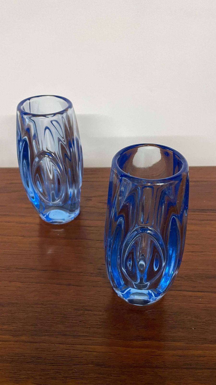 Pair Of Mid Century Blue Art Glass Vases By Rudolf Schrötter For Rosice | Czech Glass 1960s photo 145.0