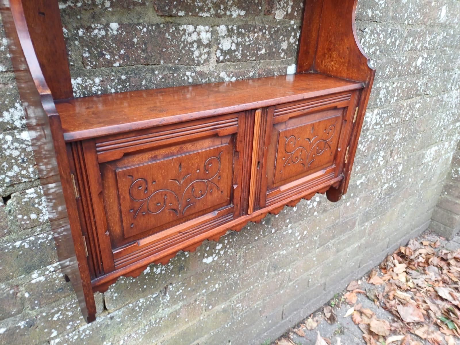 Victorian Mahogany Wall Cabinet With Shelves, Carved Doors, Antique English Furniture photo buy