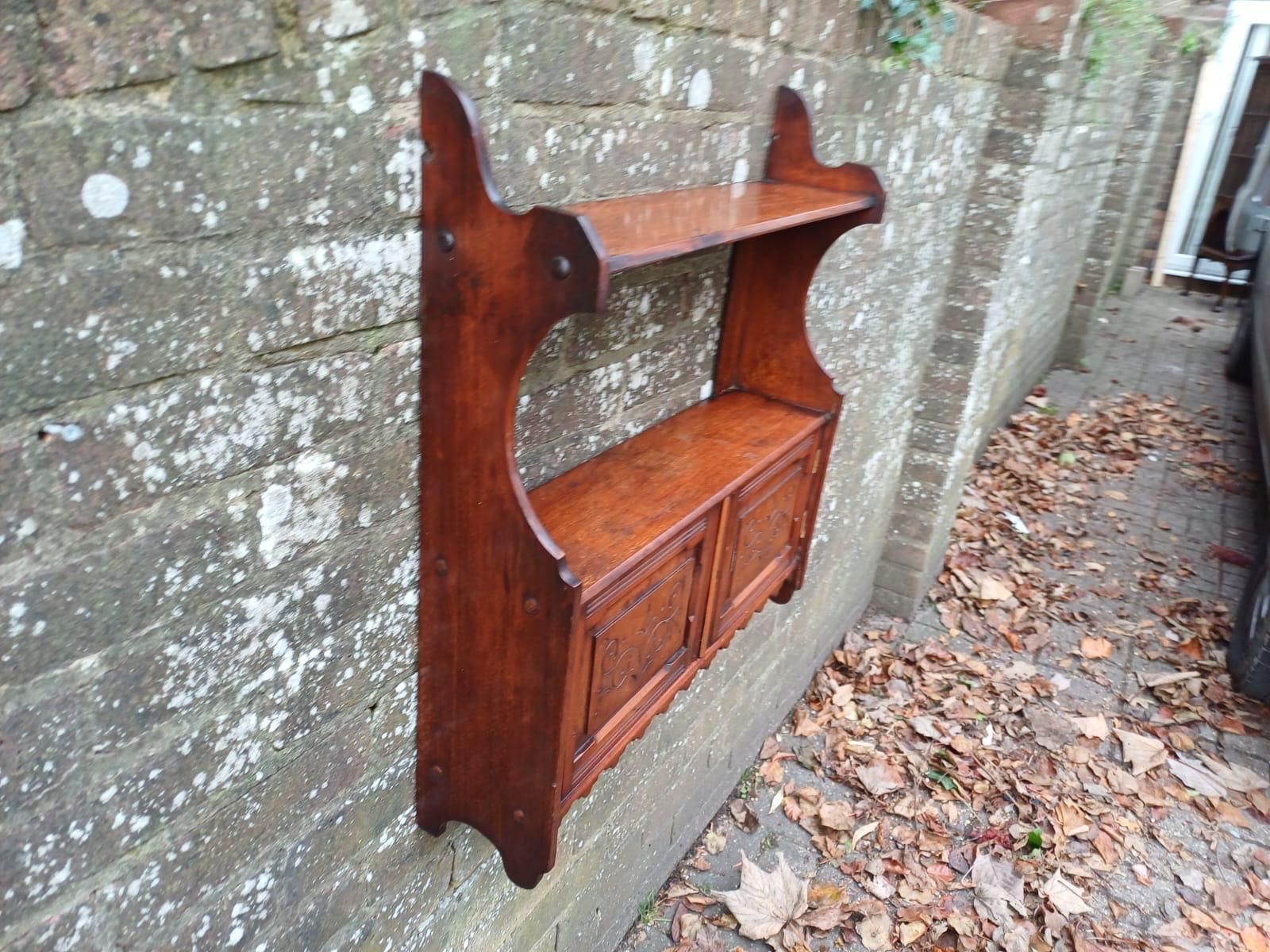 Furniture Victorian Mahogany Wall Cabinet With Shelves, Carved Doors, Antique English Furniture photo