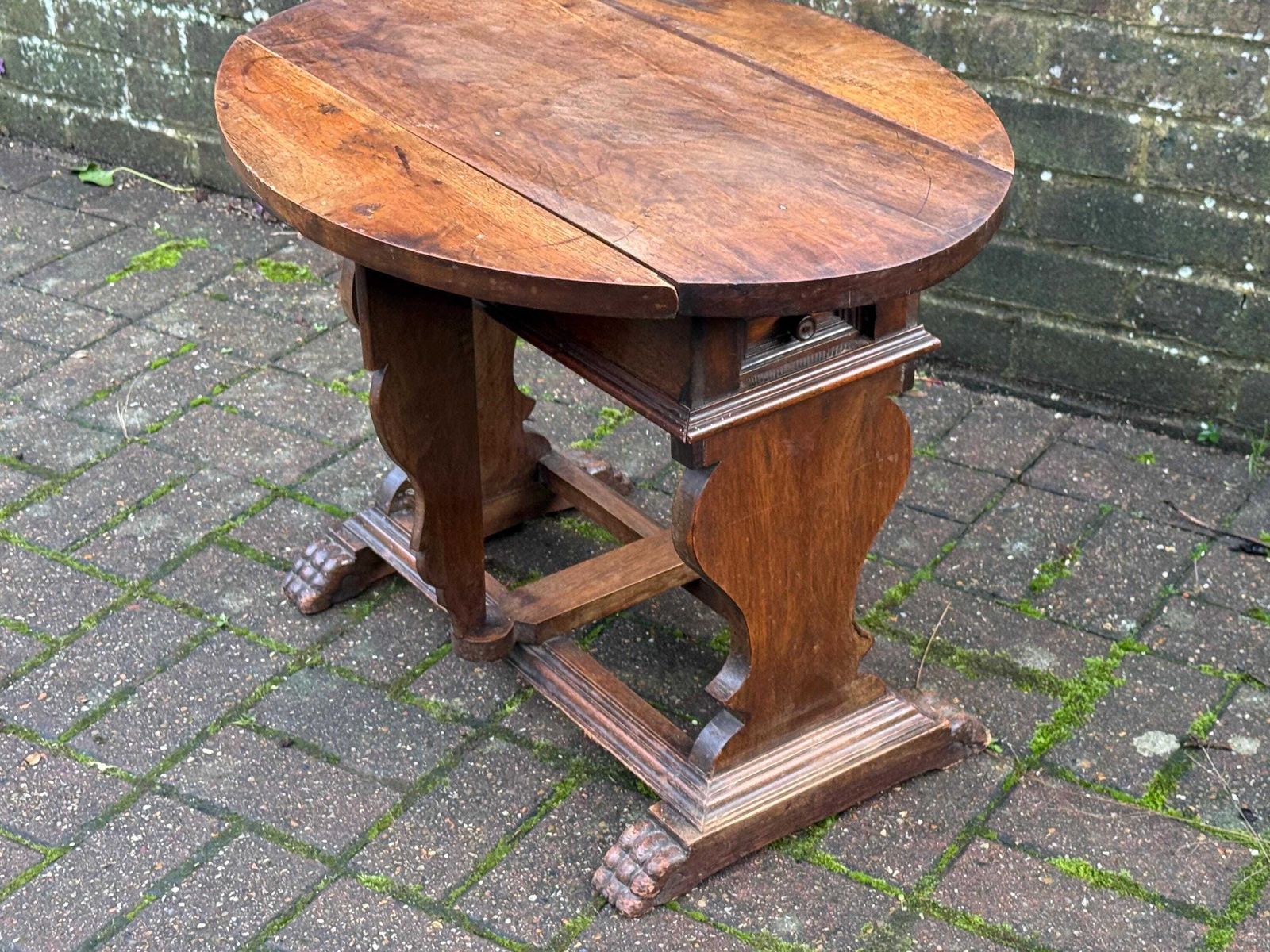 Victorian Walnut Drop Leaf Side Table With Drawer, Gothic Revival Antique Furniture photo buy