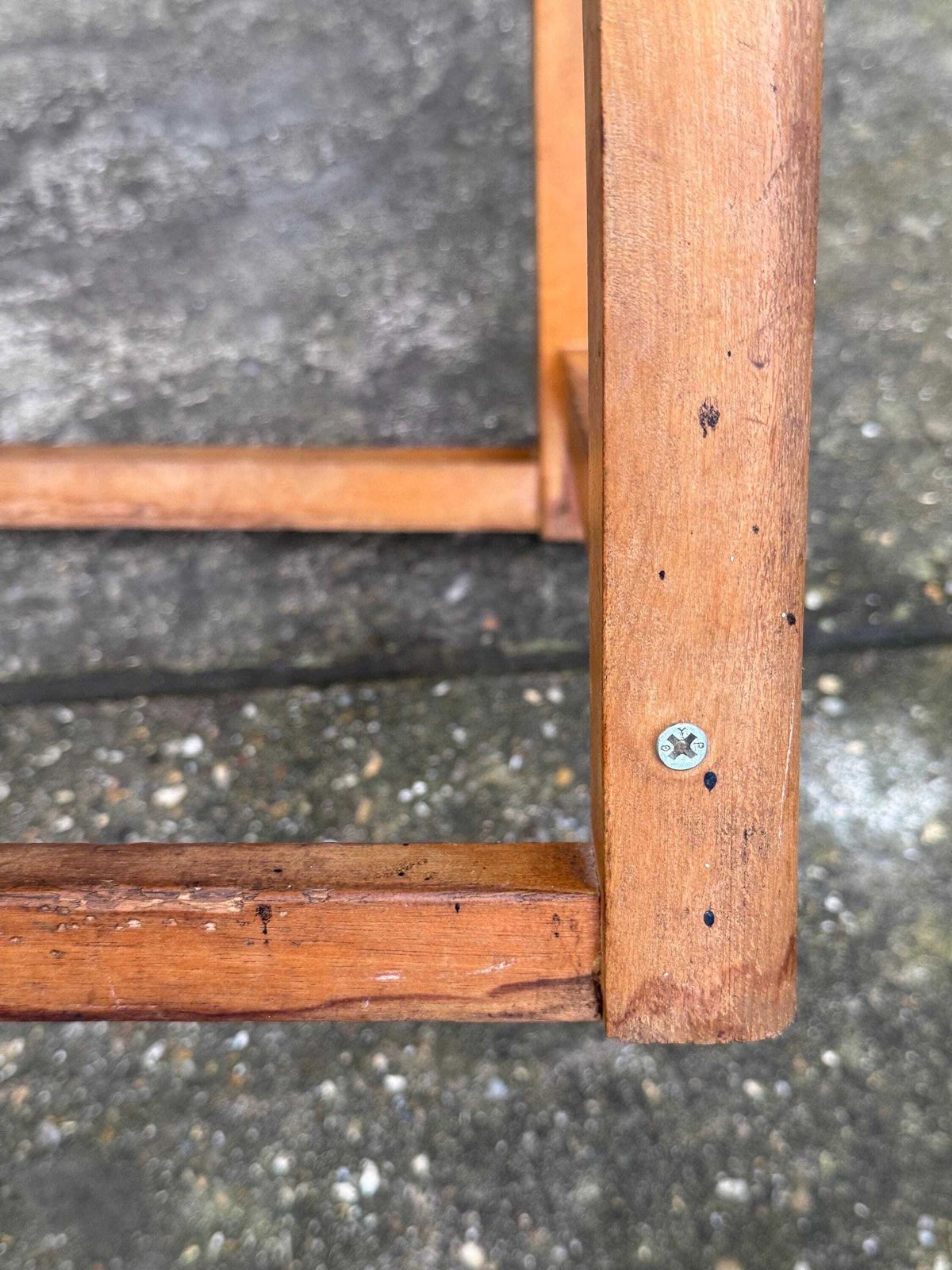 photo for sale Mid Century Utility Stool 1940s 1950s Wooden Kitchen Workshop Stool Vinyl Seat
