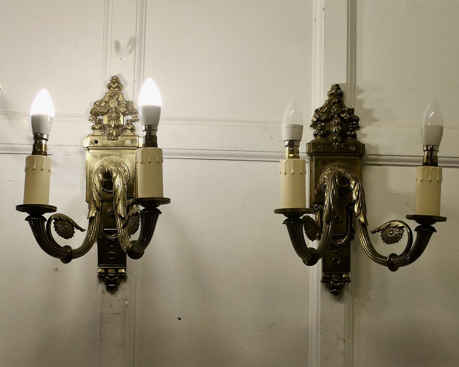 A Pair Of Neo Classical Large Brass Twin Wall Lights photo Lighting