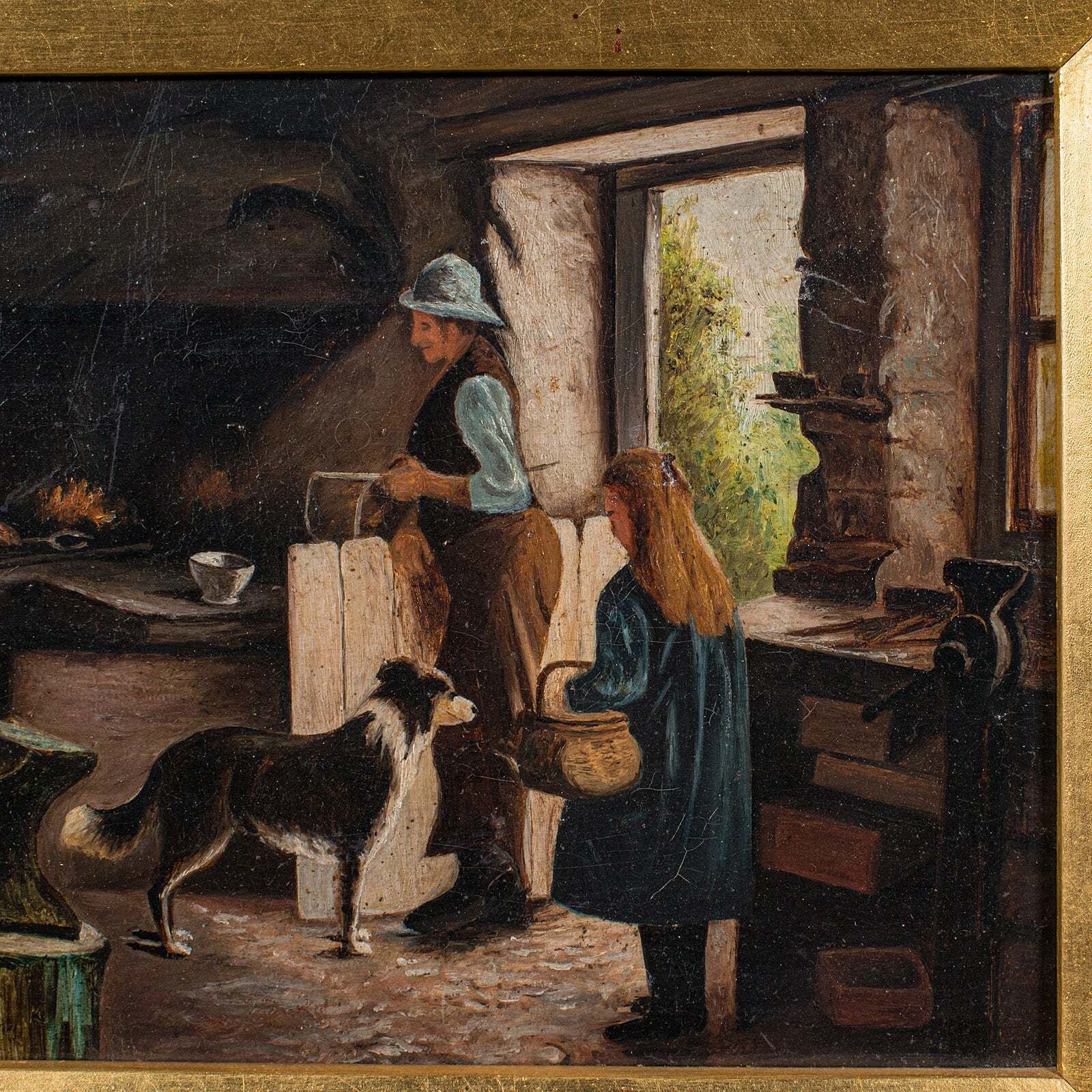 Antique Blacksmith's Cottage Painting, English School, Art, Picture, Figural photo vinterior
