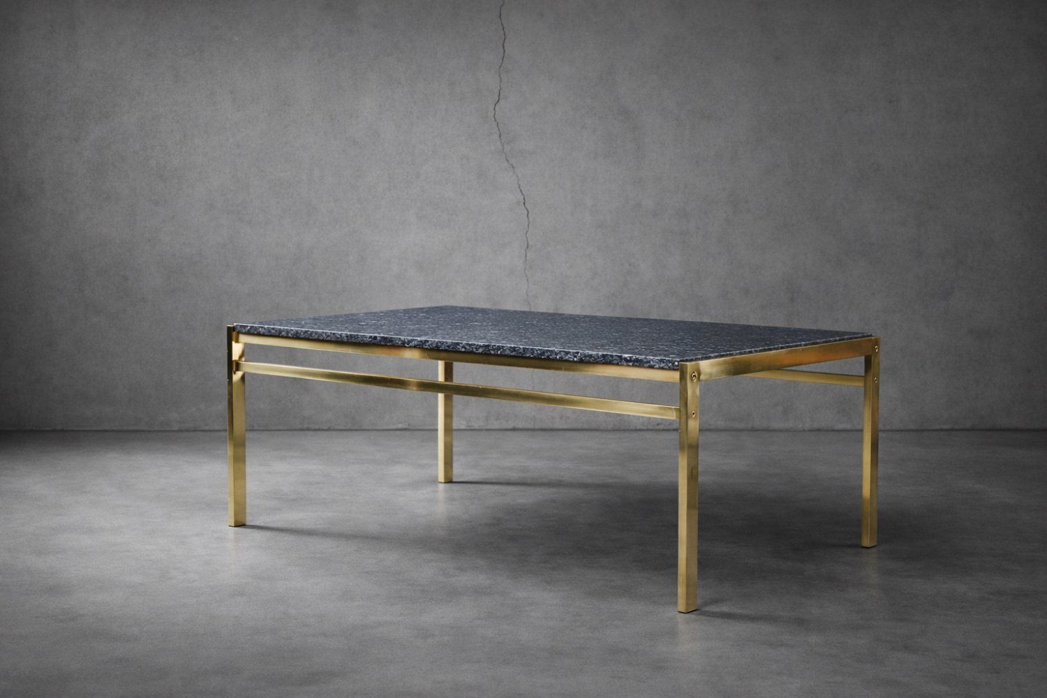 Mid Century Italian Modern Brass Coffee Table With Stone Top, 1970s