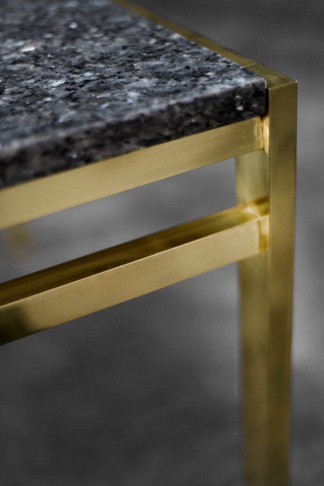 photo for sale Mid Century Italian Modern Brass Coffee Table With Stone Top, 1970s