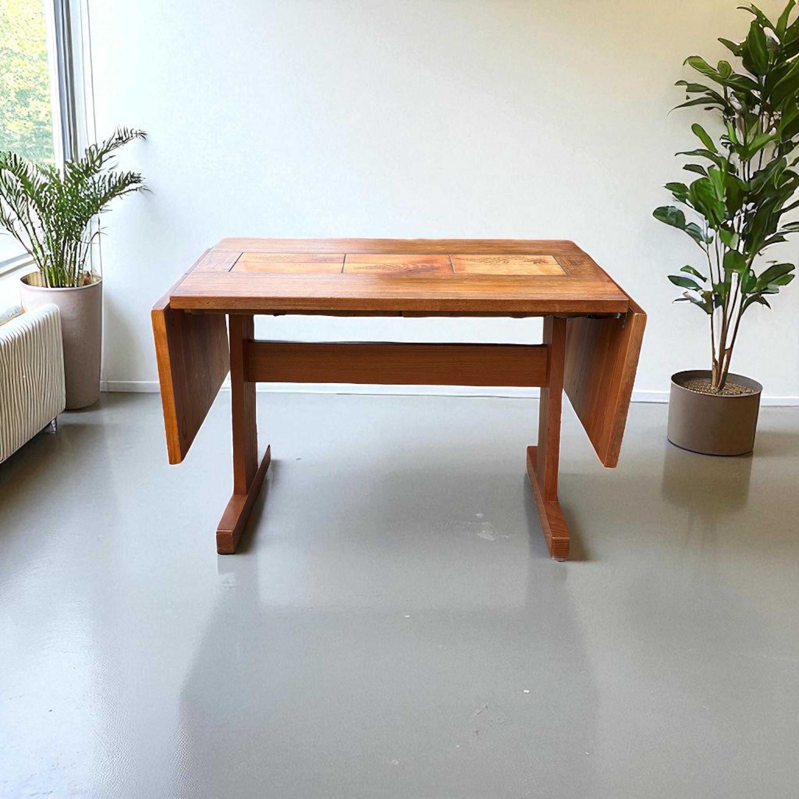 Large Dropleaf Dining Table With Tile Inset By Gangso Moble 1970s Poul Hermann Poulsen Design photo for sale