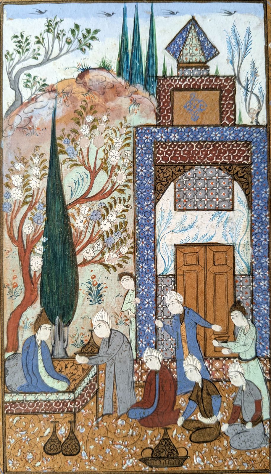 Antique Miniature Painting In Islamic Safavid Style Showing Court Scene photo for sale