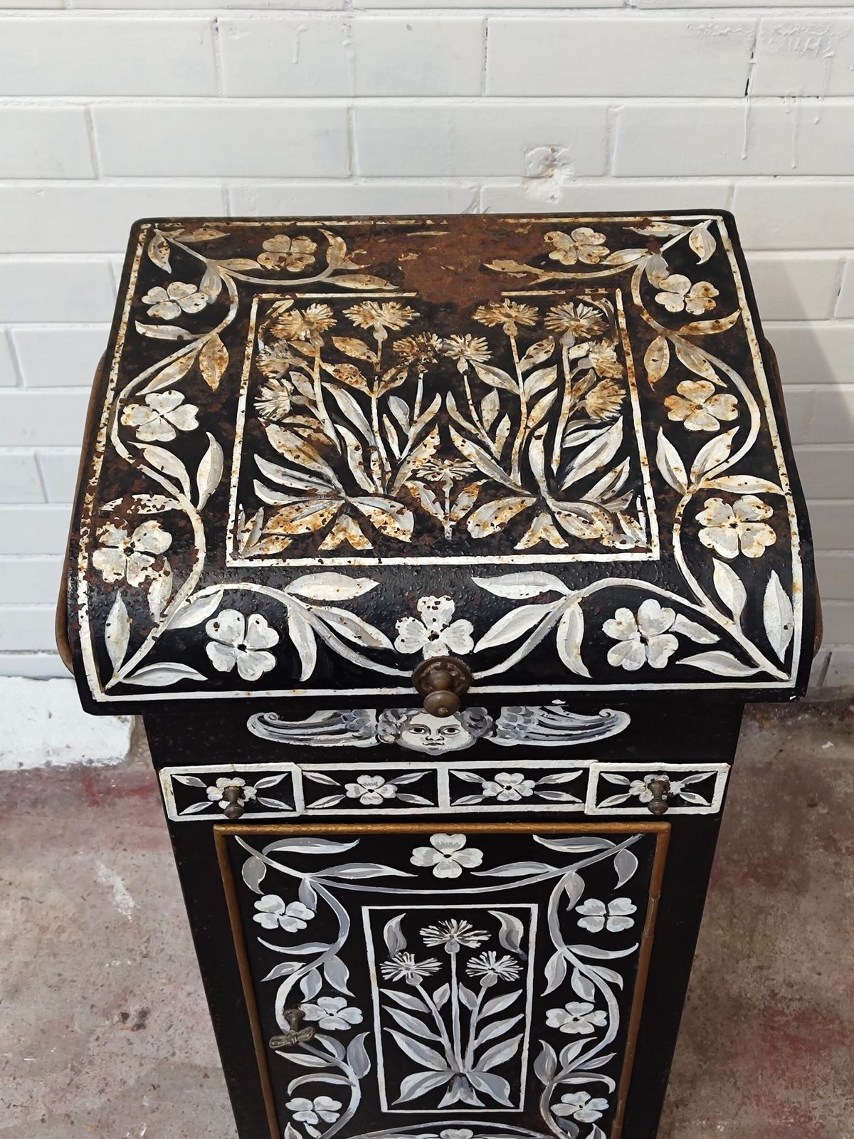 Antique Belle Epoque Era French Hand Painted Toleware Vanity Stand photo vintage