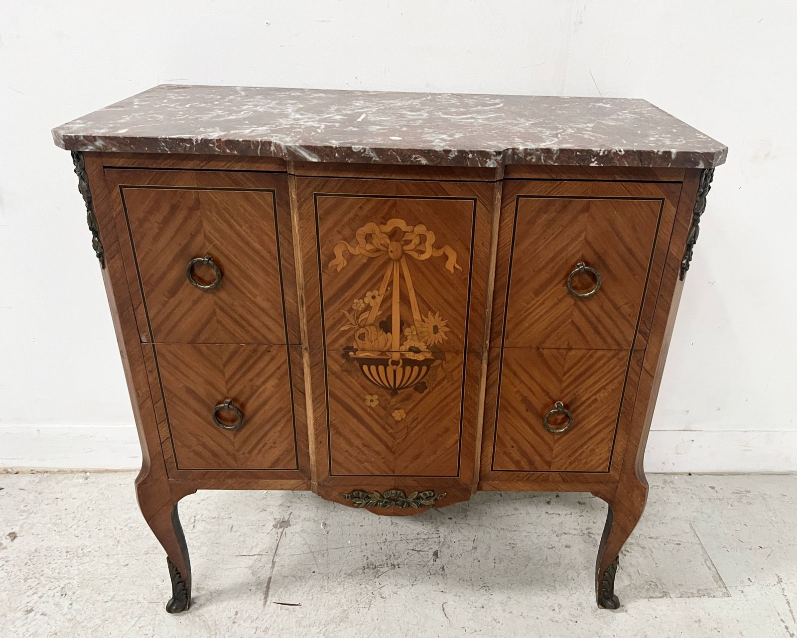 photo for sale Transition Style Marquetry Chest Of Drawers With A Projecting Top, 20th Century
