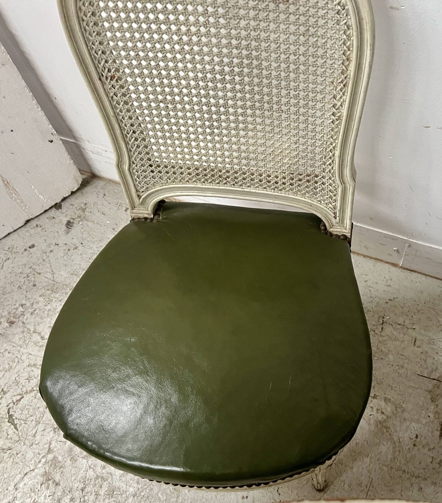 photo for sale Set Of Seven Louis XVI Style Chairs In Patinated Beech, 20th Century.