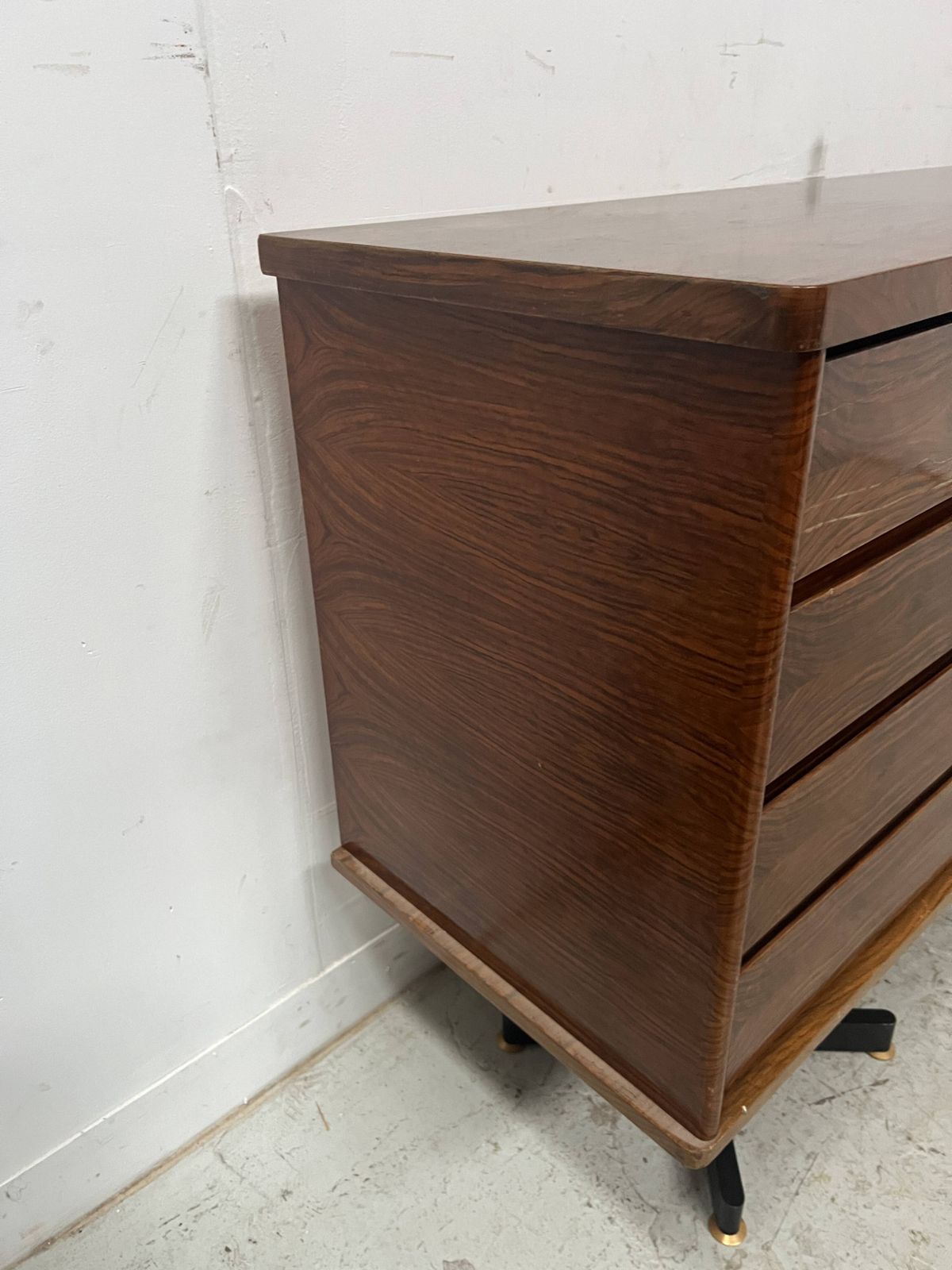 Scandinavian Sideboard In Veneered Wood With Iron Legs, 20th Century photo vinterior
