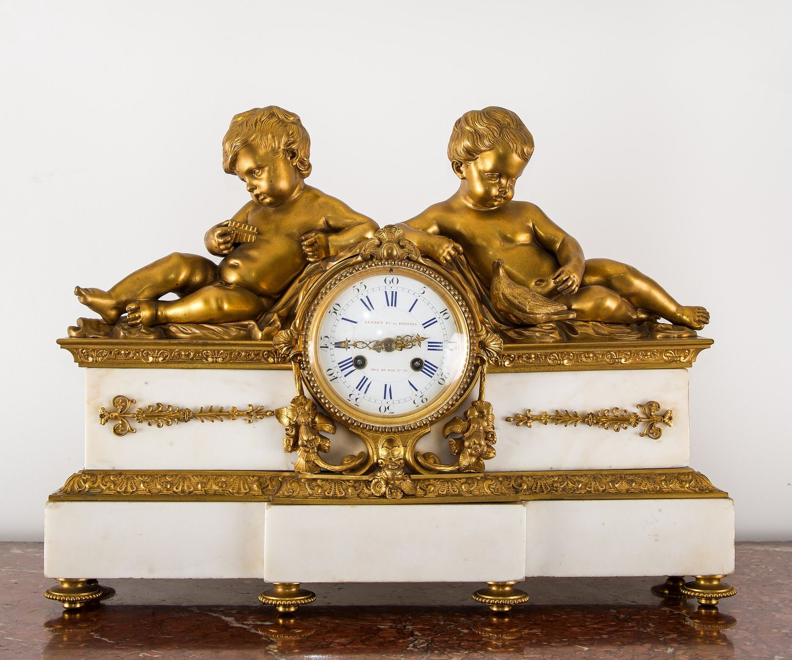 Fine 19th Century French Ormolu & White Marble Clock Garniture With Cherubs photo 6850.0