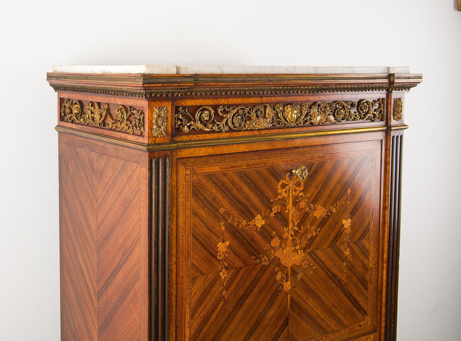 19th Century French Parquetry Secrétaire With Marble Top & Ormolu Mounts photo 3250.0