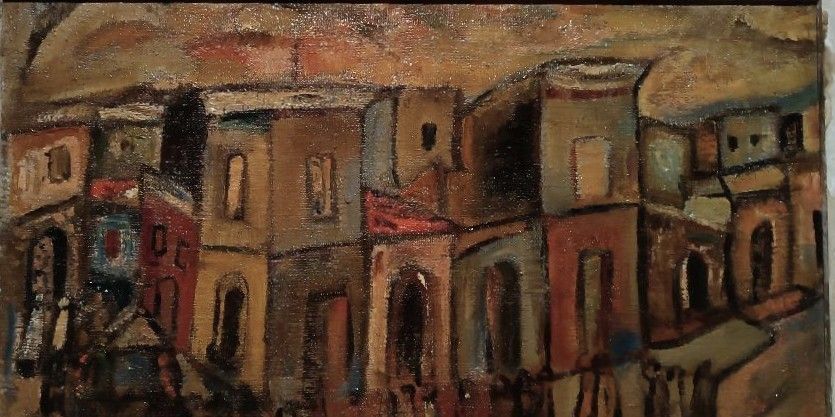 Oil On Canvas "Funerali A Syracuse" Ferruccio Ferri Exhibition Gulf Of La Spezia photo vinterior