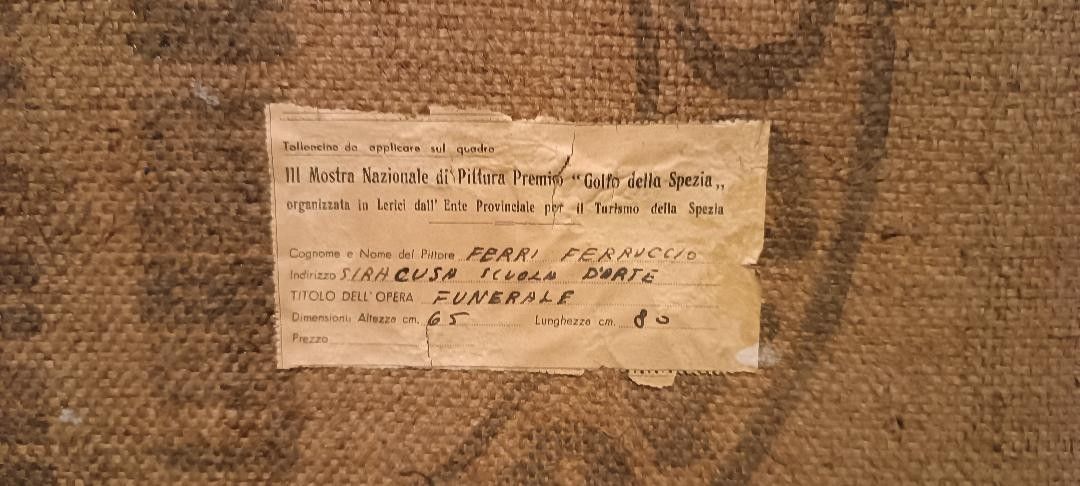 Oil On Canvas "Funerali A Syracuse" Ferruccio Ferri Exhibition Gulf Of La Spezia photo vintage