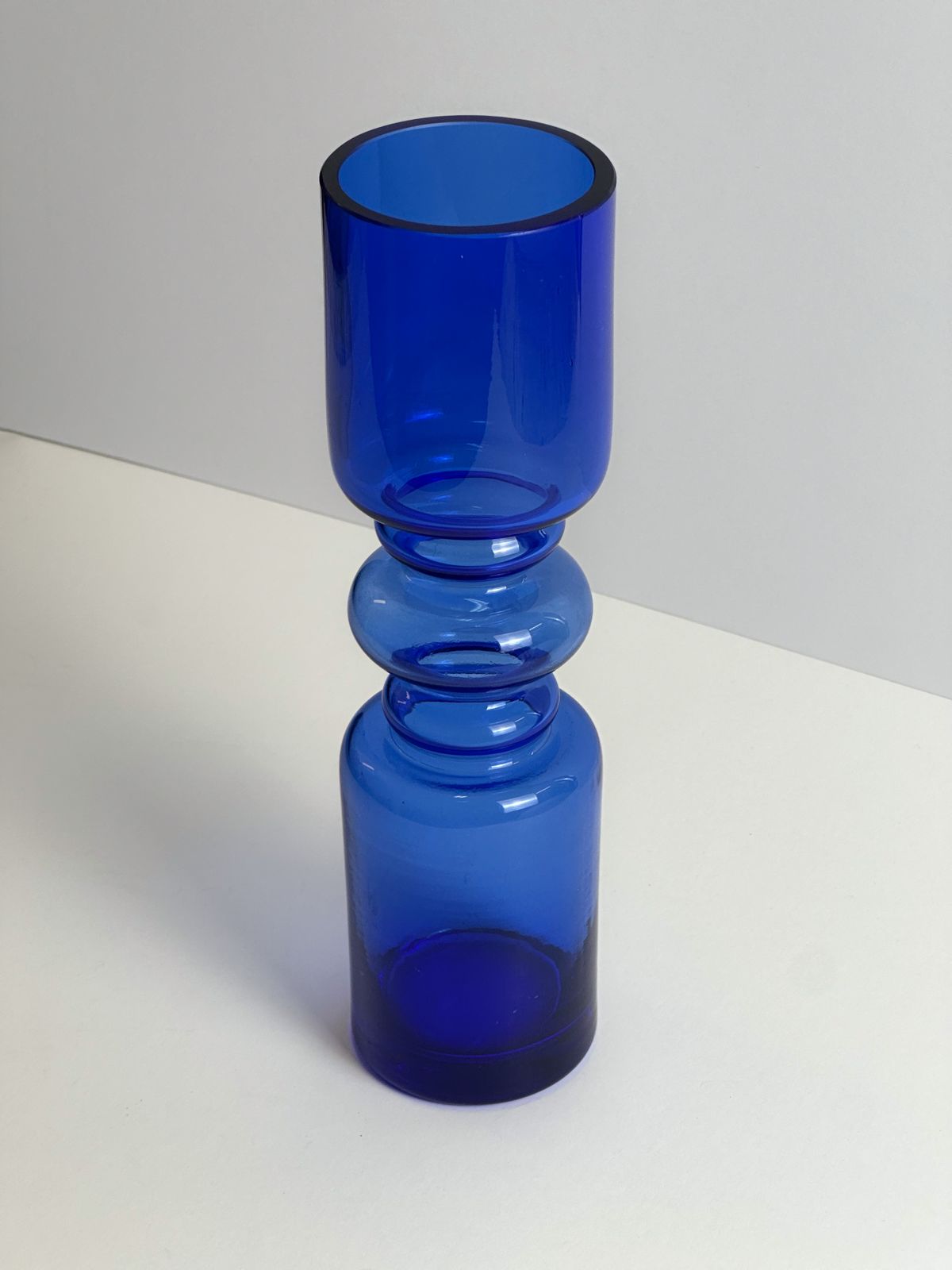 Cobalt Blue Hooped Glass Vase, Scandinavian Style, Romania, 1970s photo for sale
