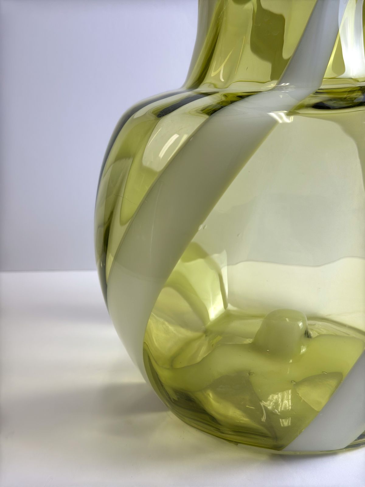 Lime Green Glass Vase, White Swirl Stripe, Italian Mid Century 1960s photo 540.0