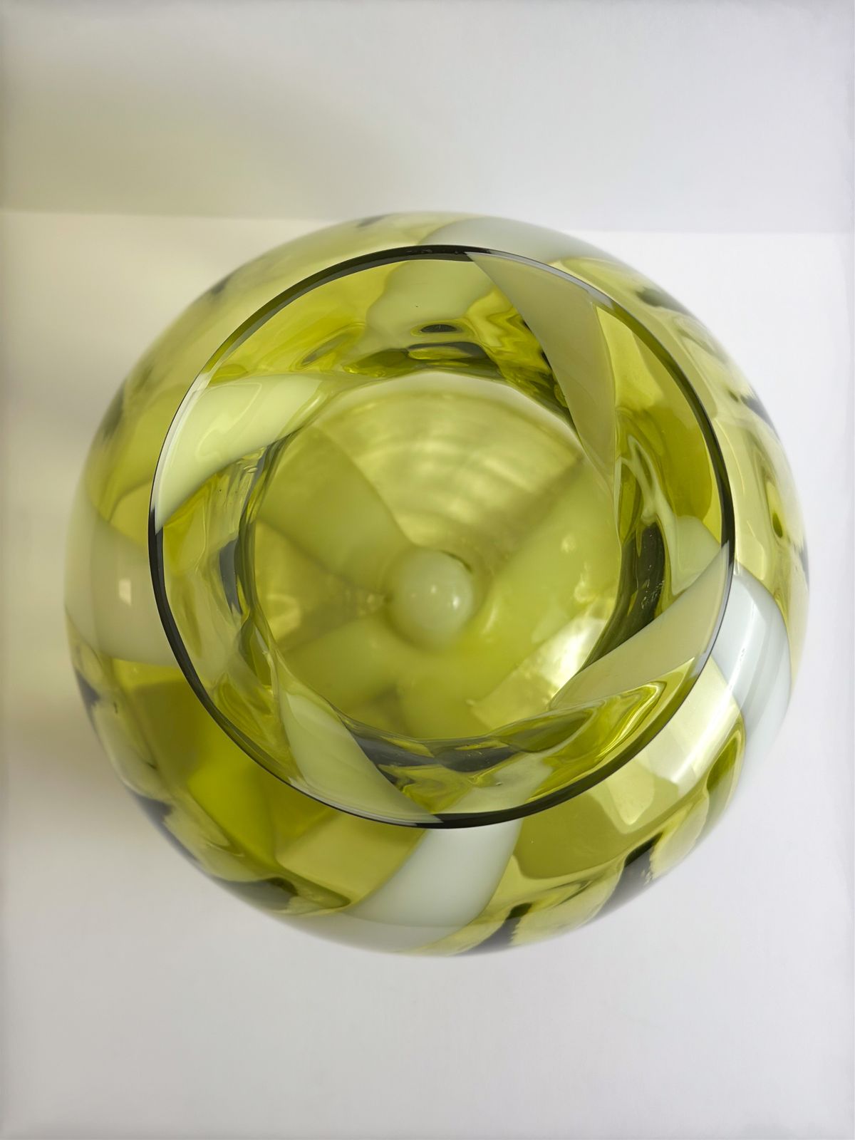 Lime Green Glass Vase, White Swirl Stripe, Italian Mid Century 1960s photo vintage