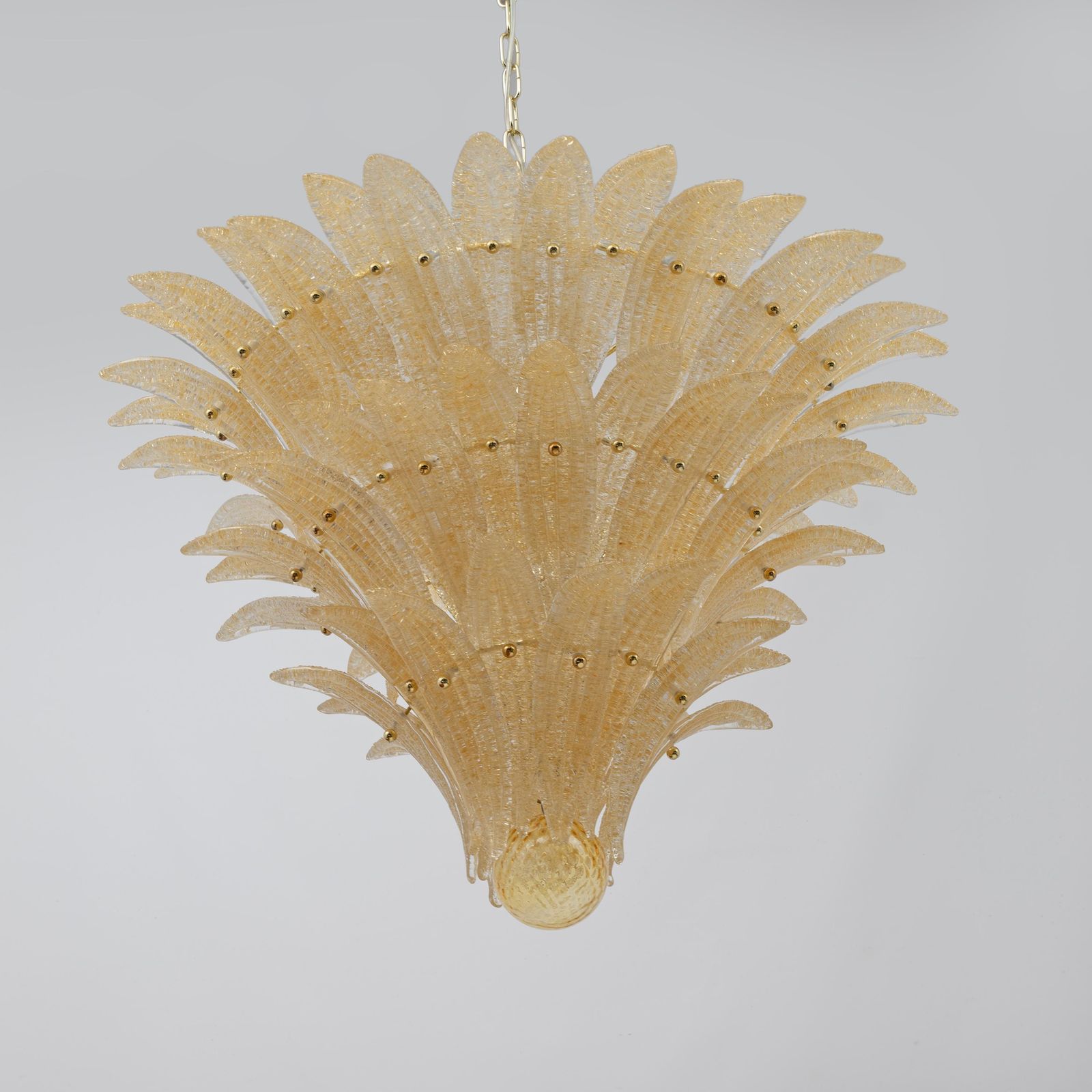 Barovier & Toso Style Gold Palmette Murano Glass Pendant Chandelier photo vinterior