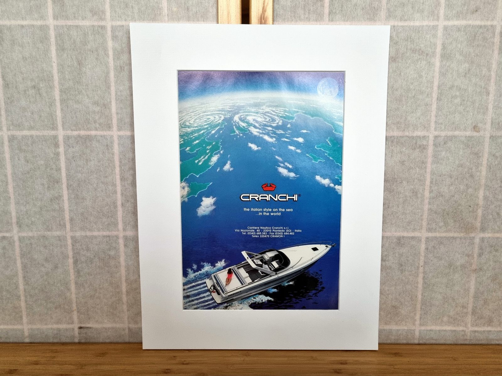 Motorboat Poster, Vintage Boat Advertising Print, Cranchi Powerboat Image, Italian Luxury Marine Design, 1980s Nautical