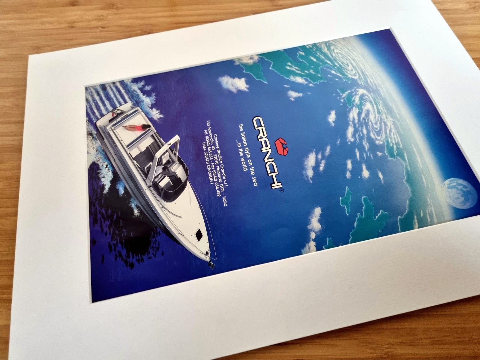 Motorboat Poster, Vintage Boat Advertising Print, Cranchi Powerboat Image, Italian Luxury Marine Design, 1980s Nautical photo vinterior