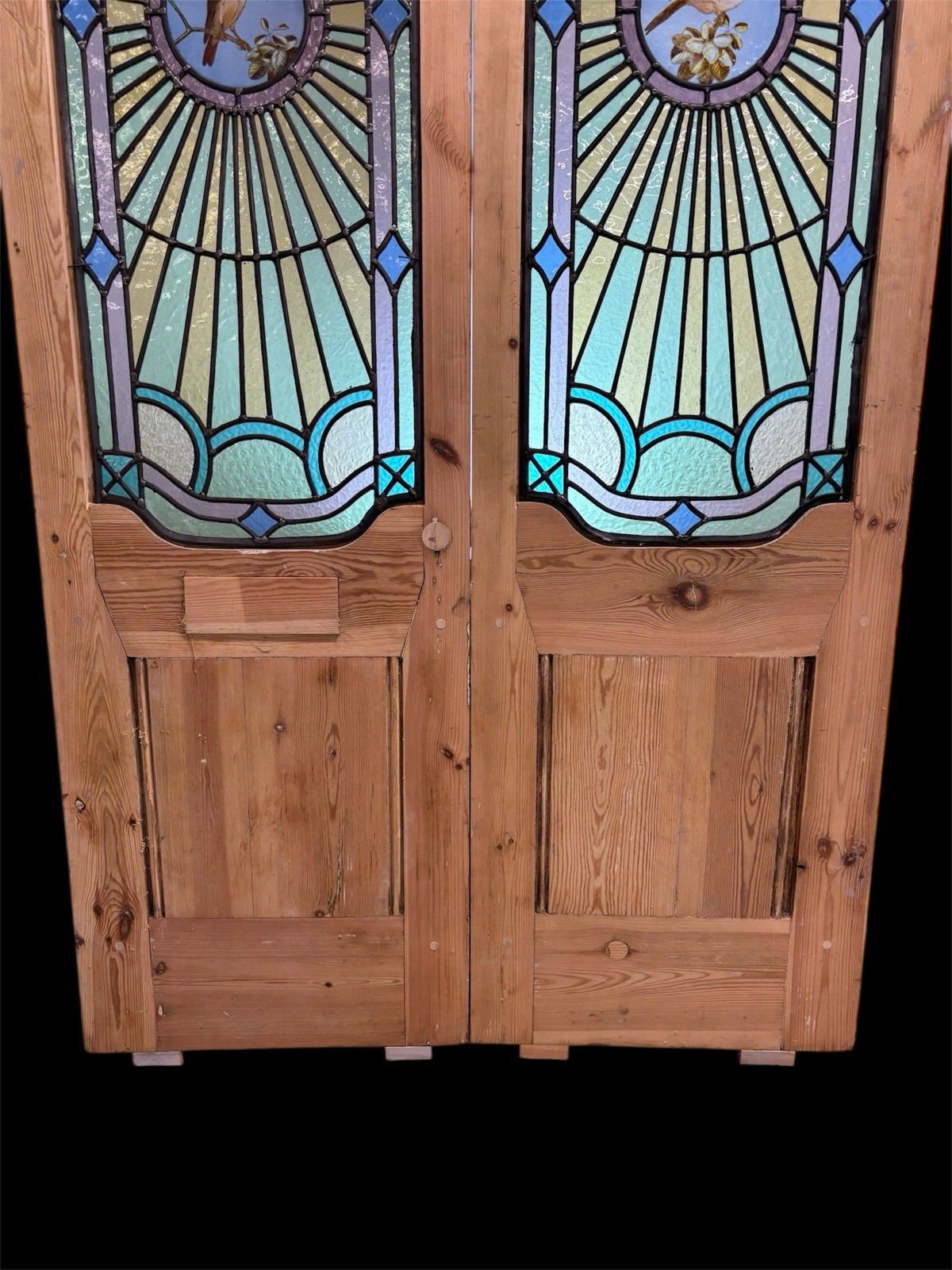 Home Fixtures Antique Stained Glass French Doors Period Reclaimed Edwardian Art Deco Leaded photo