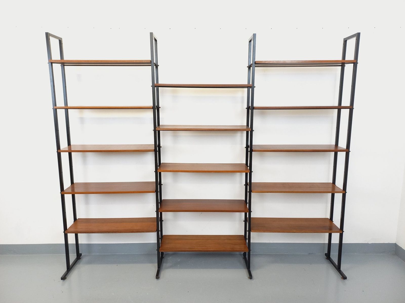 Modular Triple Italian Bookcase In Teak And Metal photo furniture