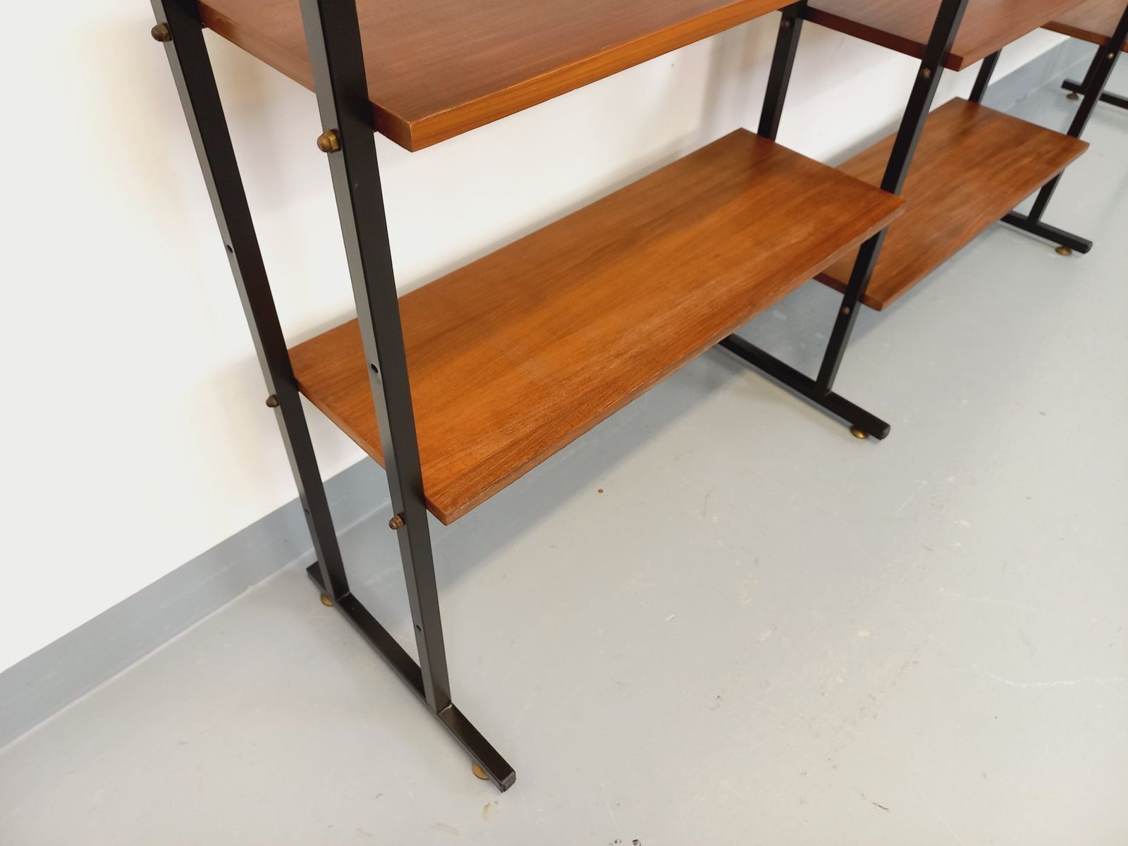 photo furniture Modular Triple Italian Bookcase In Teak And Metal