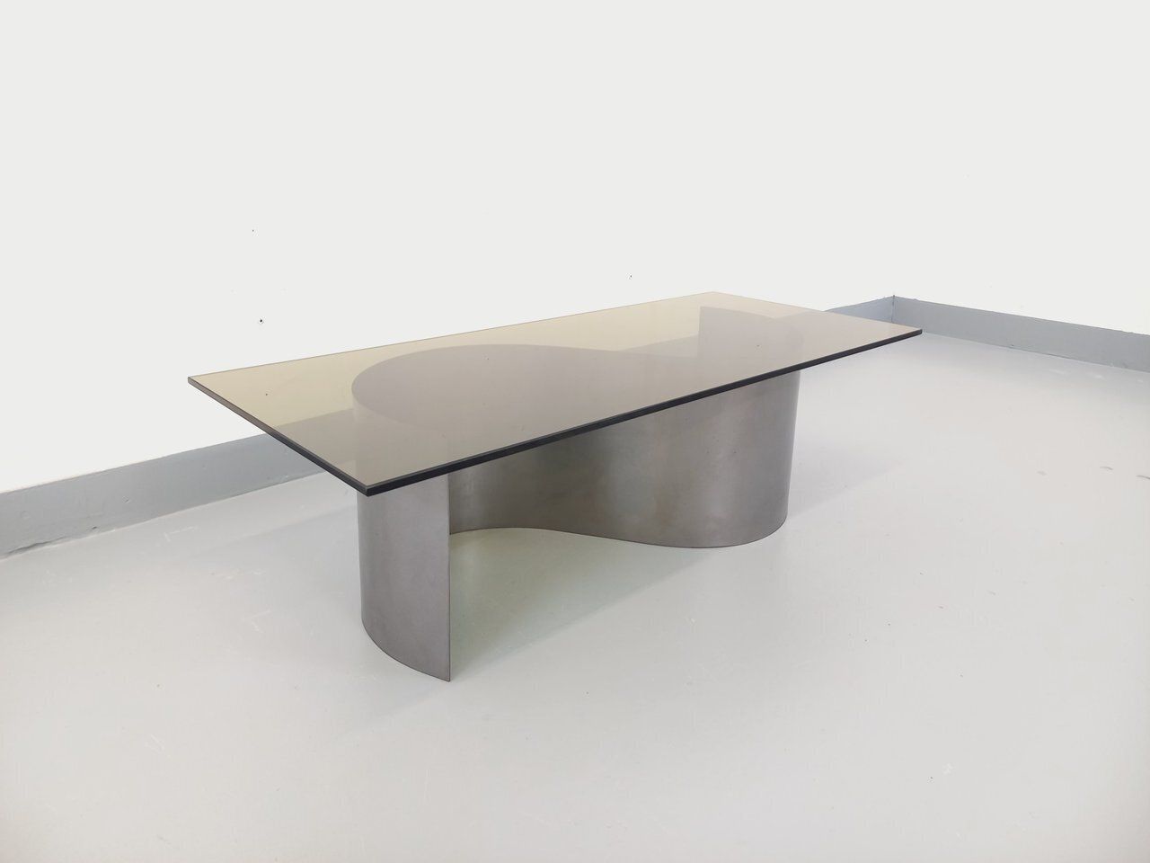 Rectangular Space Age Coffee Table From The 1970s, Made Of Steel And Smoked Glass