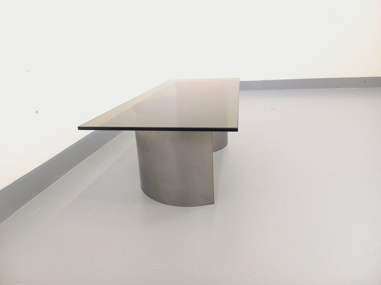 photo furniture Rectangular Space Age Coffee Table From The 1970s, Made Of Steel And Smoked Glass