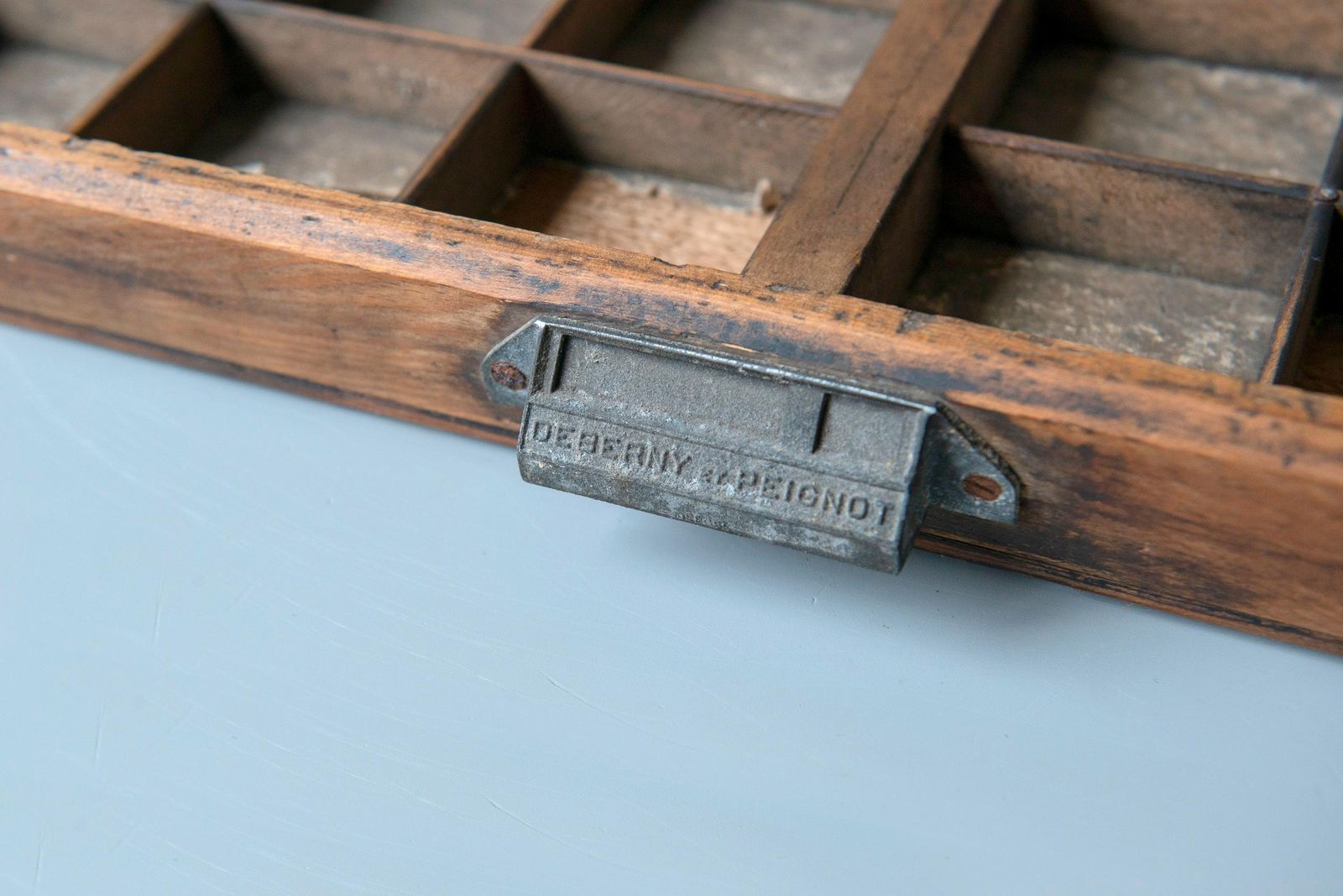 Antique French Letterpress Tray By Deberny & Peignot – Wooden Type Case With Metal Handle photo 178.0