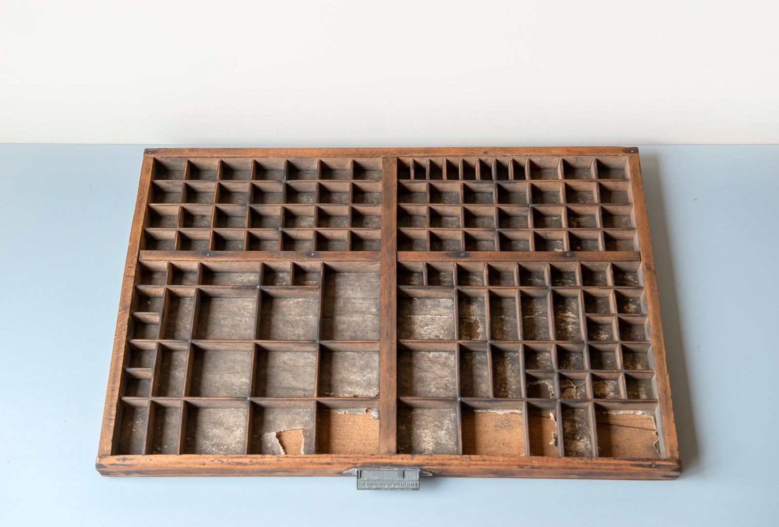 photo for sale Antique French Letterpress Tray By Deberny & Peignot – Wooden Type Case With Metal Handle