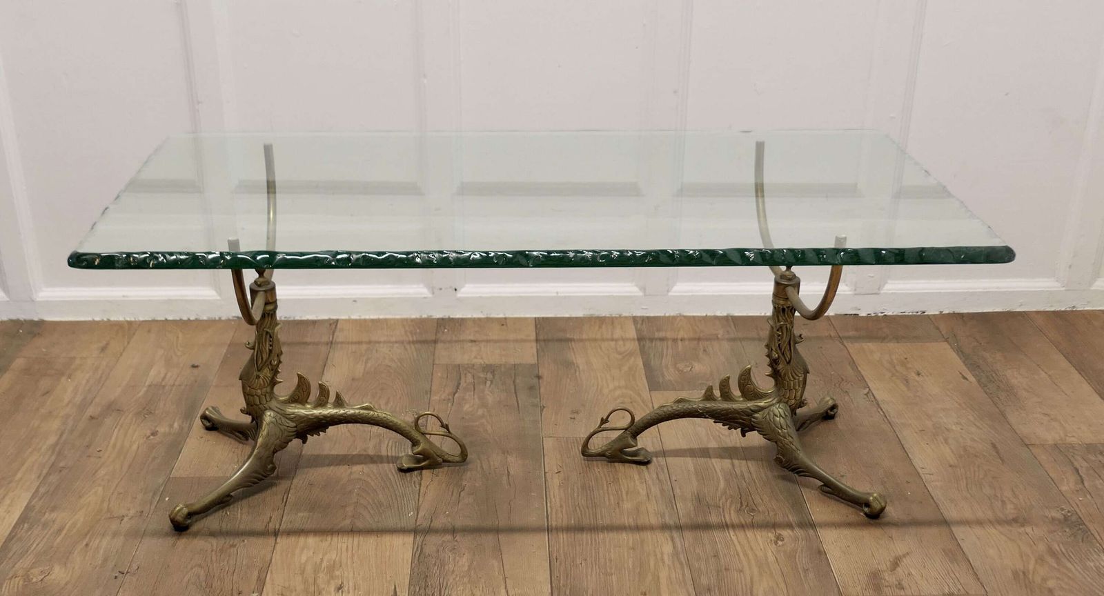 Mid Century Brass And Glass Coffee Table, By Jean Danial Salvat photo for sale