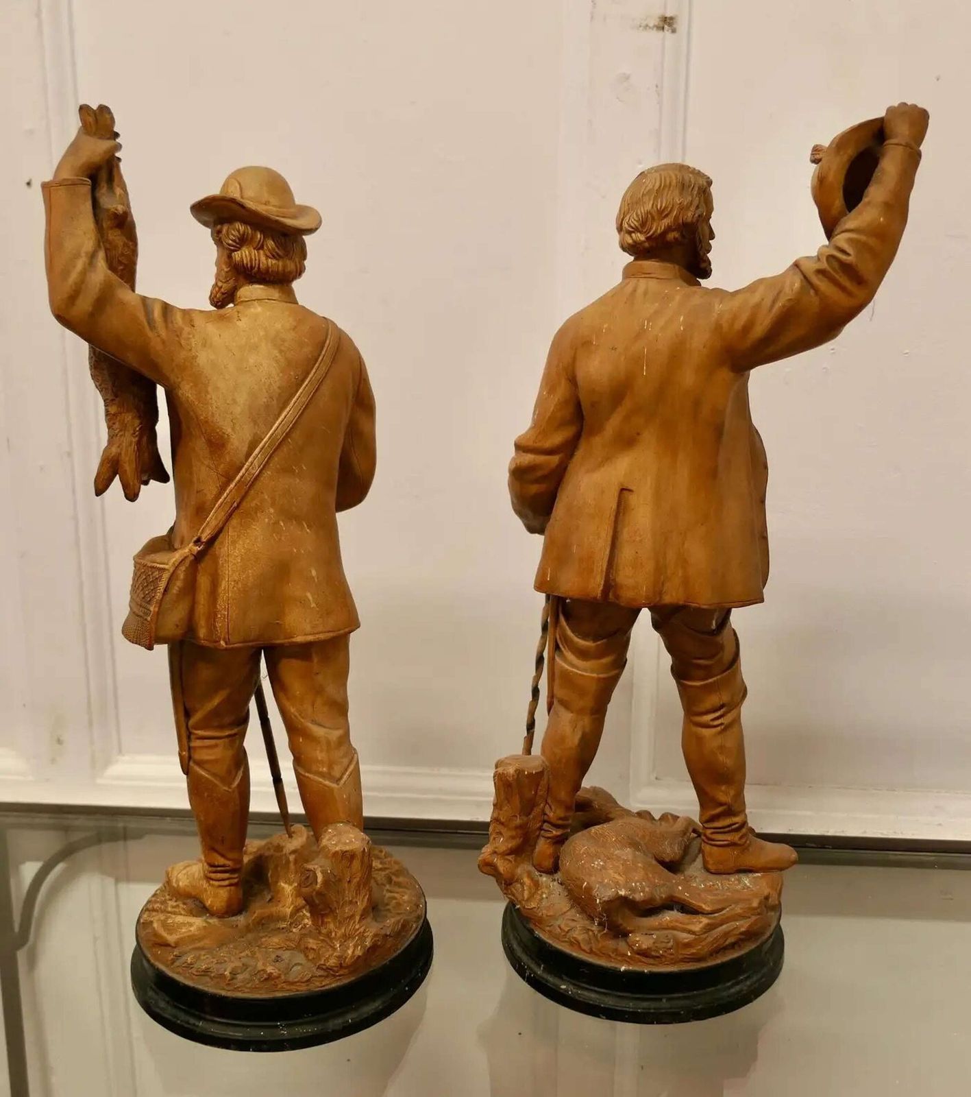 Pair Of Black Forest Huntsmen, Pottery Figures photo Home Decor