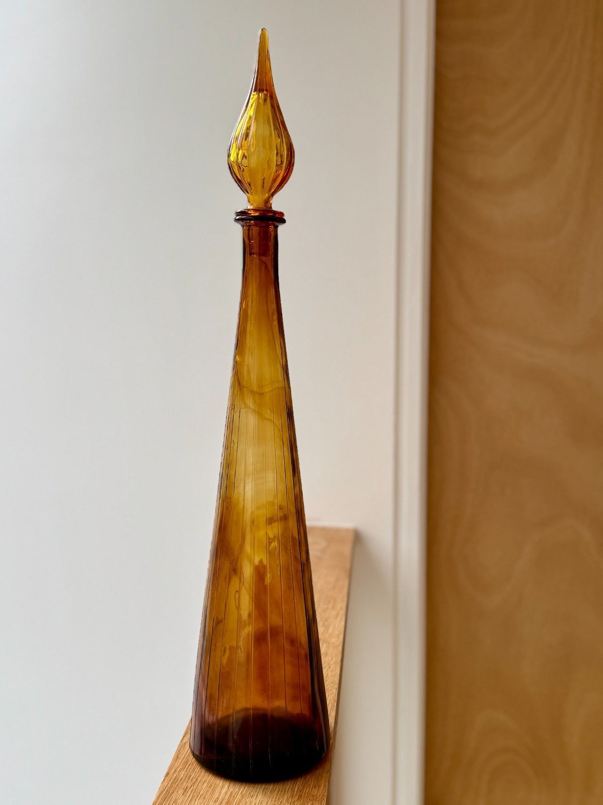Xl Amber Glass Empoli Genie Bottle With Stopper (Slightly Damaged) 67cm A/F photo Home Decor