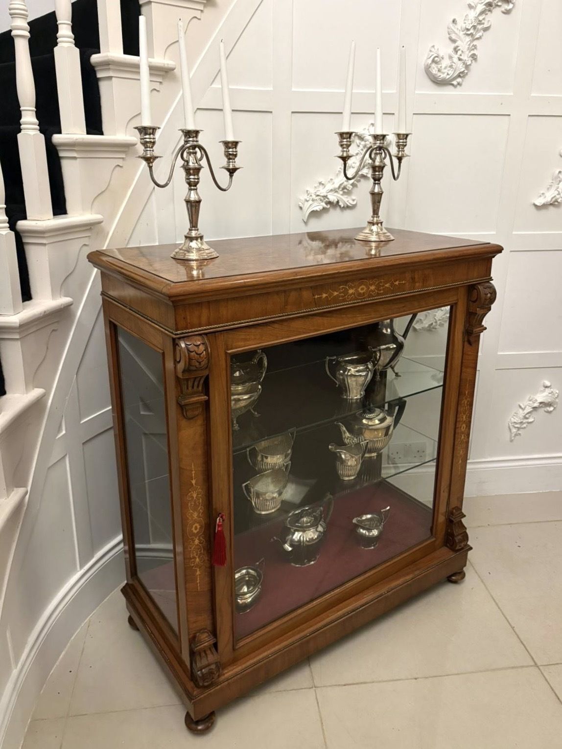 Attractive Antique Mid 19th Century Inlaid Mahogany Display Cabinet photo Furniture