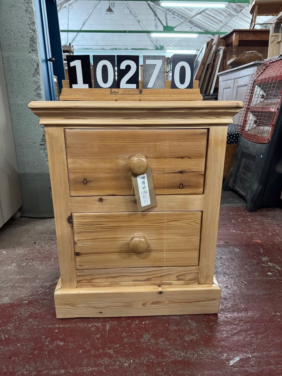 2 Drawer Small Antique Pine Chest Of Drawers/Bedside Cupboard