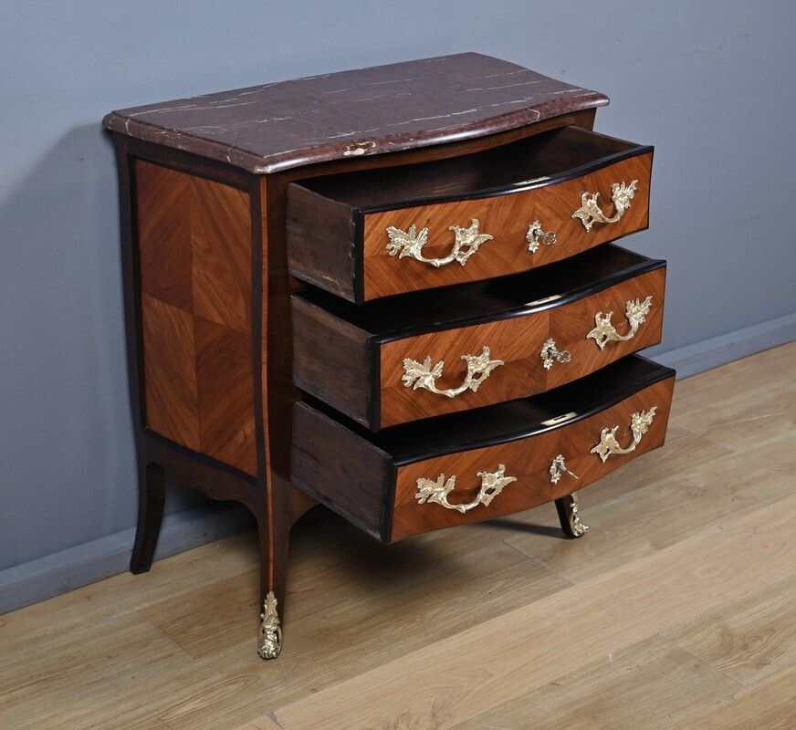 Small Marquetry Commode, Louis XV Style – Mid 19th Century photo 3440.0