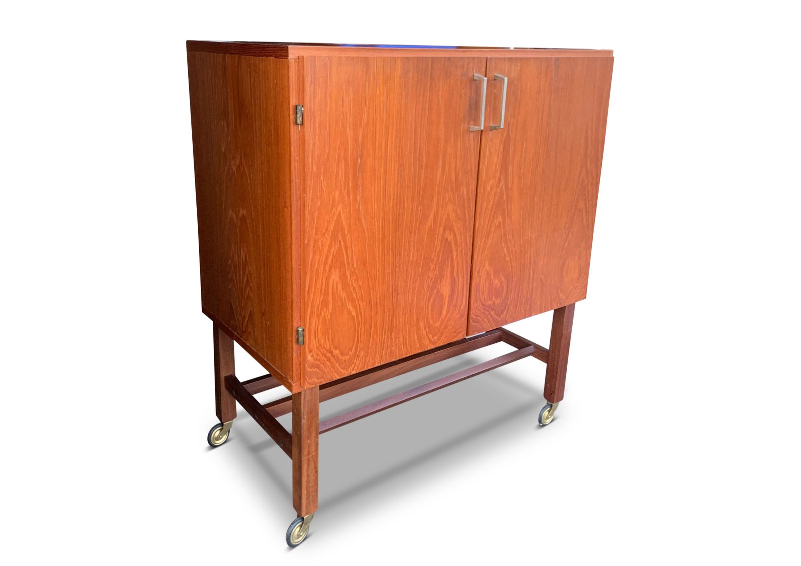 Mid Century Modern Teak Vinyl Cabinet, With Fitted Interior, Raised On Square Supports With Castors Ol photo Furniture