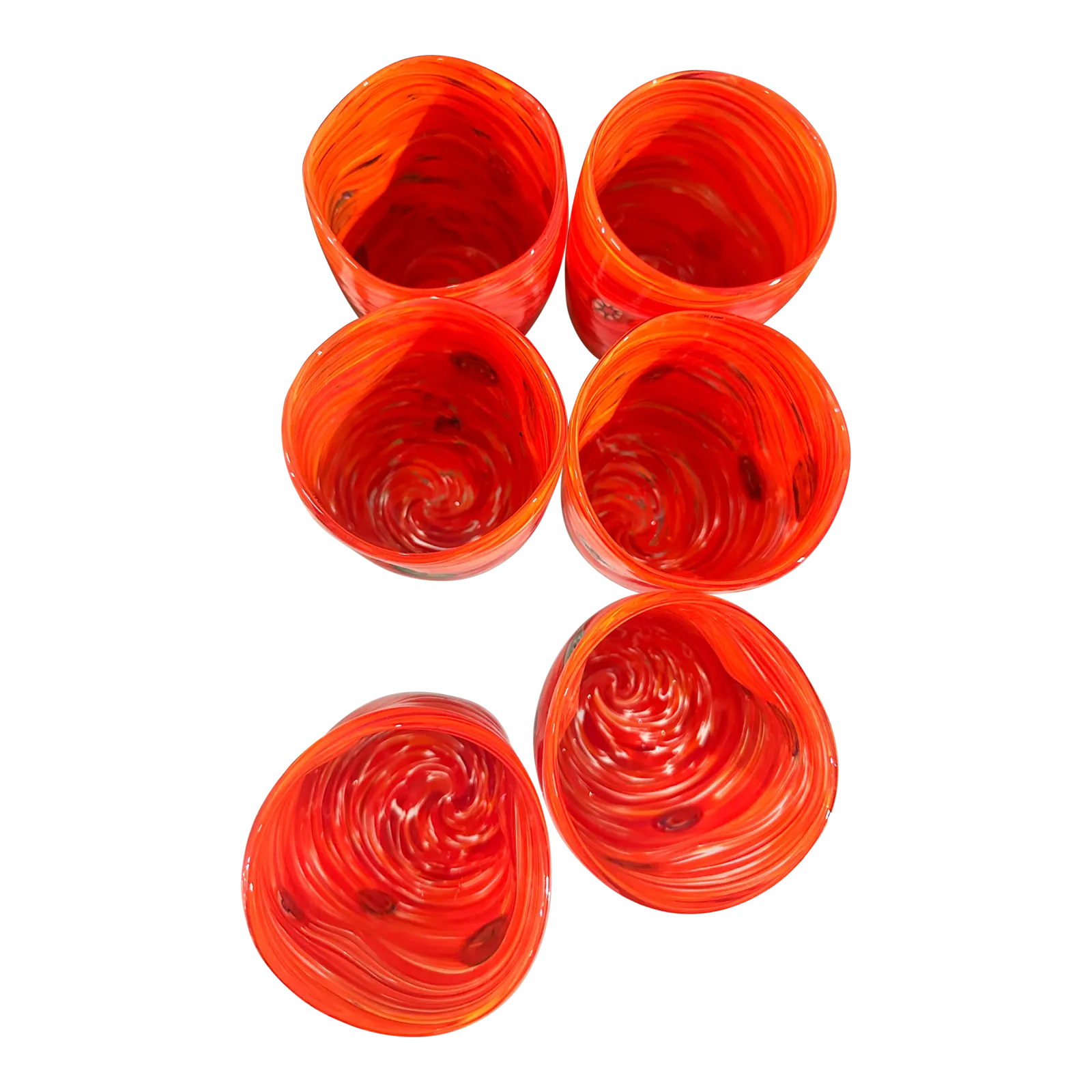 Contemporary Lively Amber Rods And Murrine Murano Glass – Set Of 6
