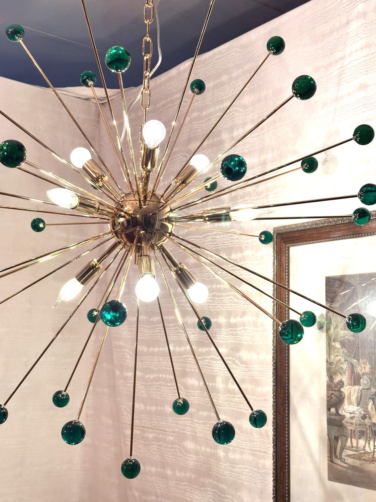 Contemporary Green “Star” Murano Glass Sputnik Chandelier photo vinterior