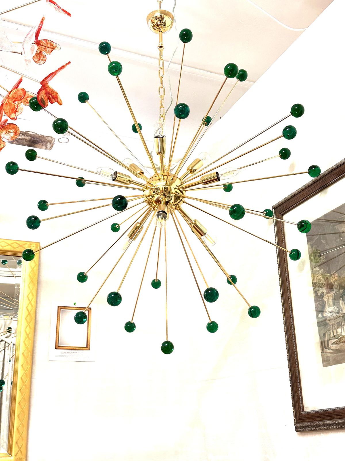 photo for sale Contemporary Green “Star” Murano Glass Sputnik Chandelier
