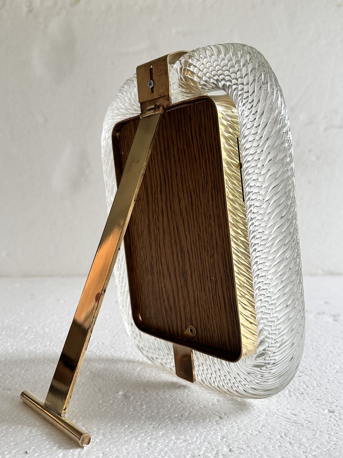 Mid Century Modern Style Transparent “Torchon” Murano Glass Picture Frame And Unaquered Brass photo for sale