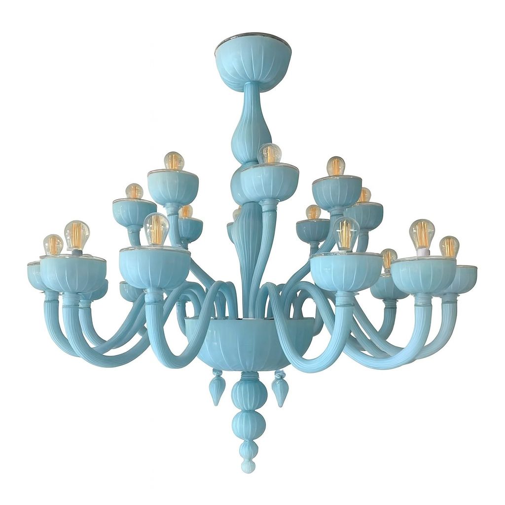 Contemporary 18 Arms Matte Light Blue Murano Style Glass Chandelier photo furniture