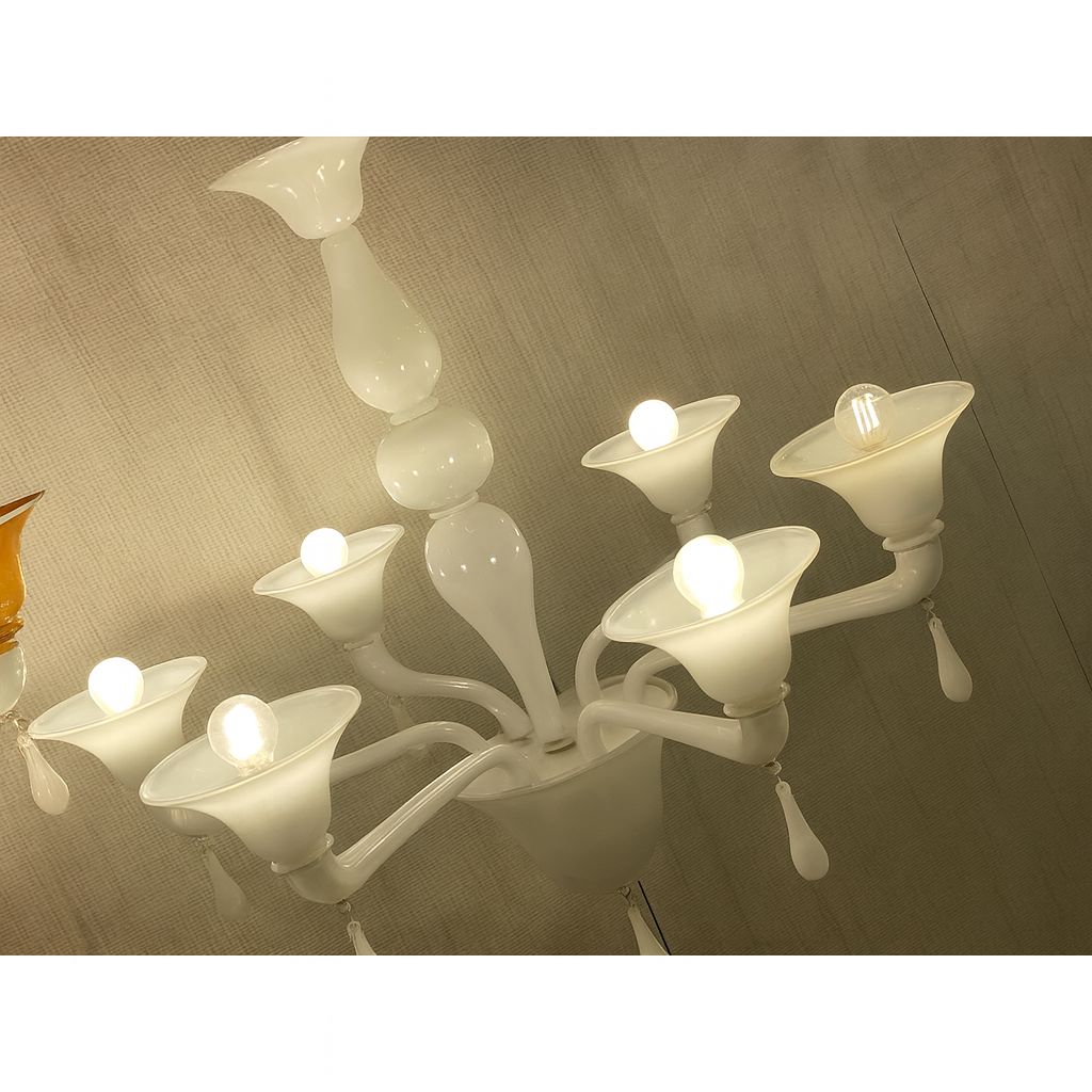 photo for sale Contemporary Italian 6 Arms White Murano Glass Chandelier
