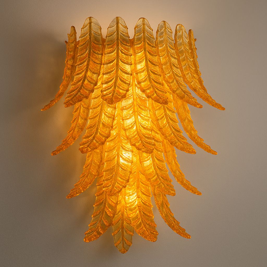 Italian Contemporary Italian Amber “Felci” Murano Glass Wall Light photo Lighting