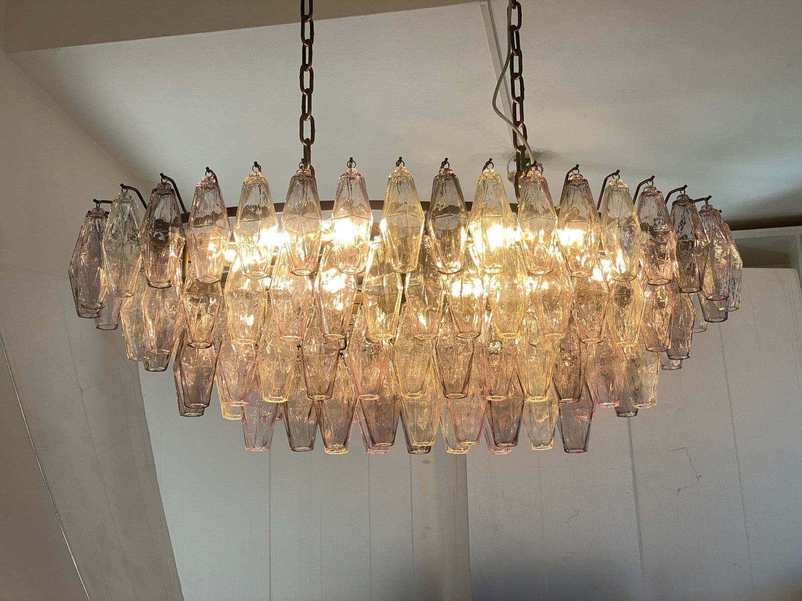 Contemporary Multicolored Oval “Poliedri” Murano Glass Burnish Chandelier In Venini Style photo 9945.0