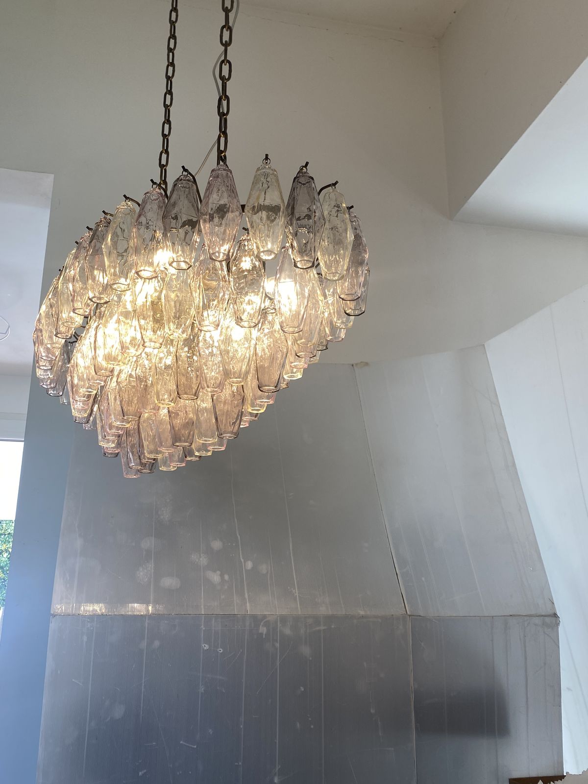 Contemporary Multicolored Oval “Poliedri” Murano Glass Burnish Chandelier In Venini Style photo vintage
